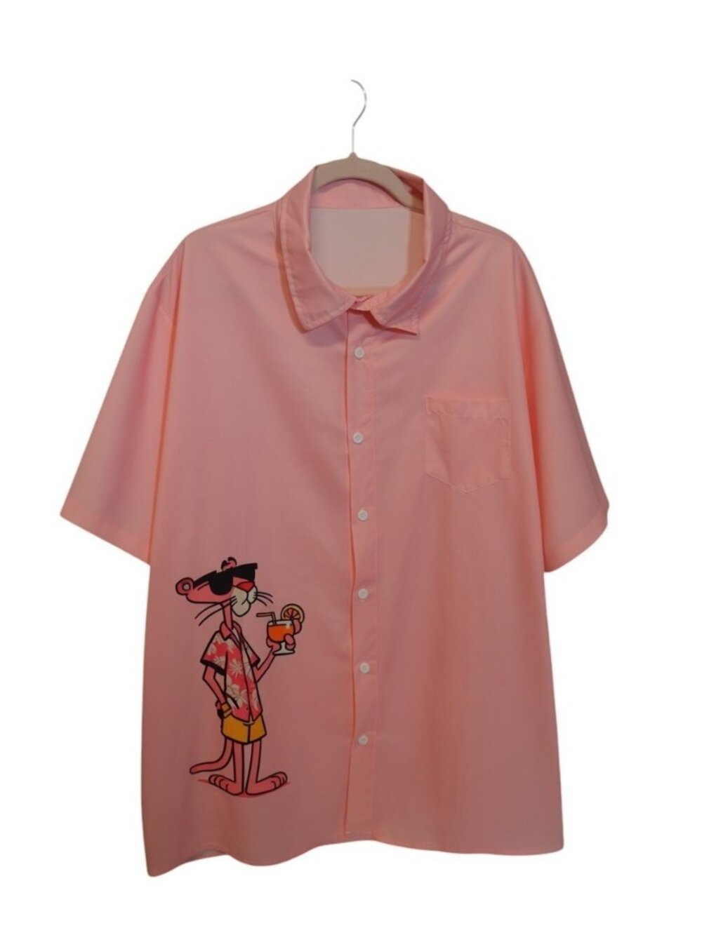 Pink Panther Men's 4XL Pink Button Front Camp Shirt Graphic Cartoon NWOT